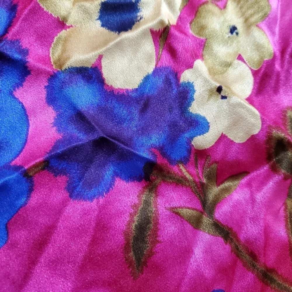 Floral Silky Feeling Scarf - Pink and Blue with no brand or materials tag
